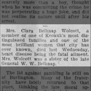 Obituary for Clara Belknap Wolcott